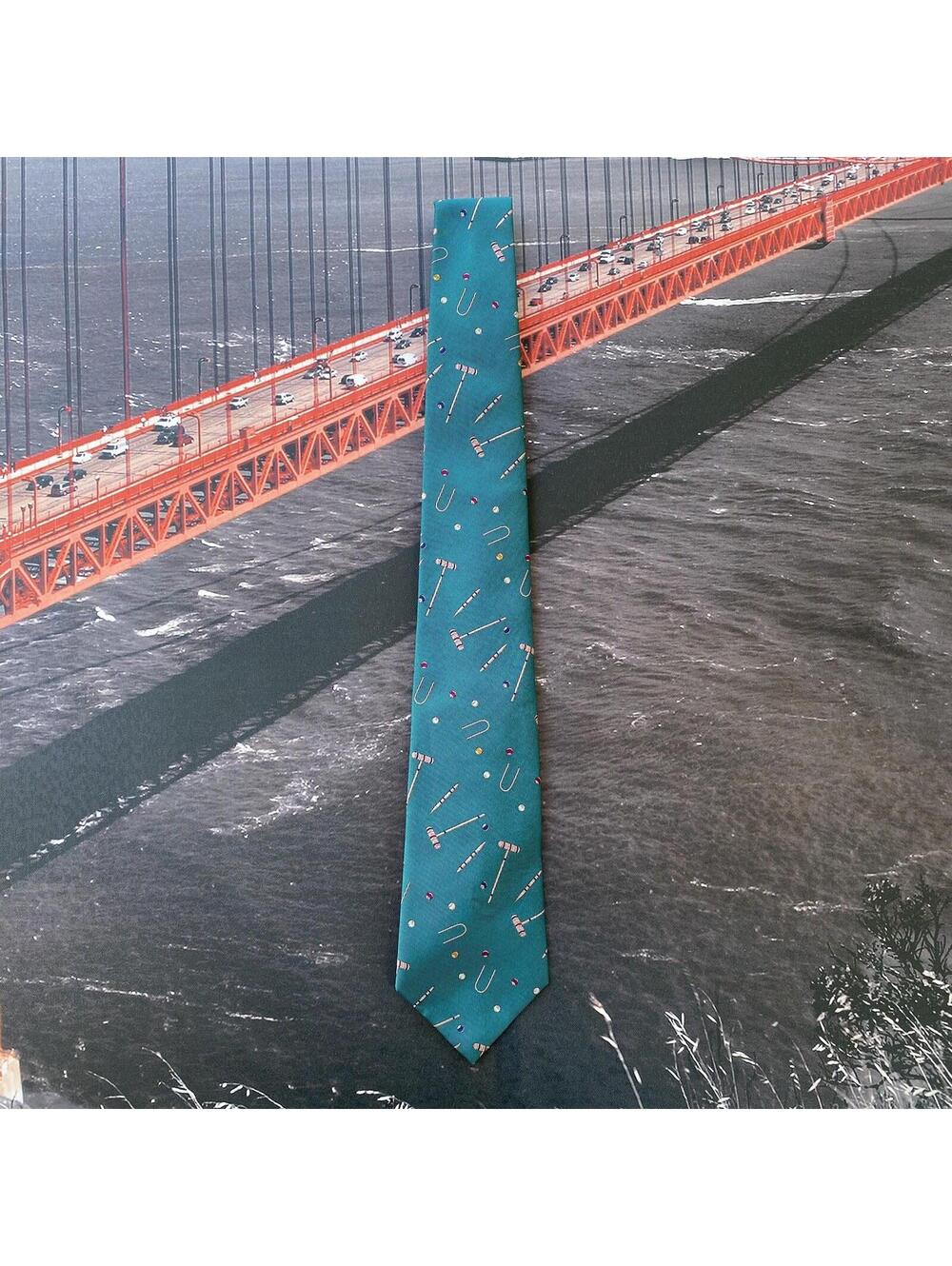 Brixton, Ltd. Vintage 100% Silk Handmade Mens Necktie croquet theme pattern 3D
